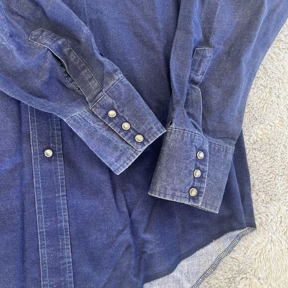 Wrangler Brushpopper Vintage Pearl Snap Shirt Cowboy Blue Sky Graphic Large - Picture 4 of 6
